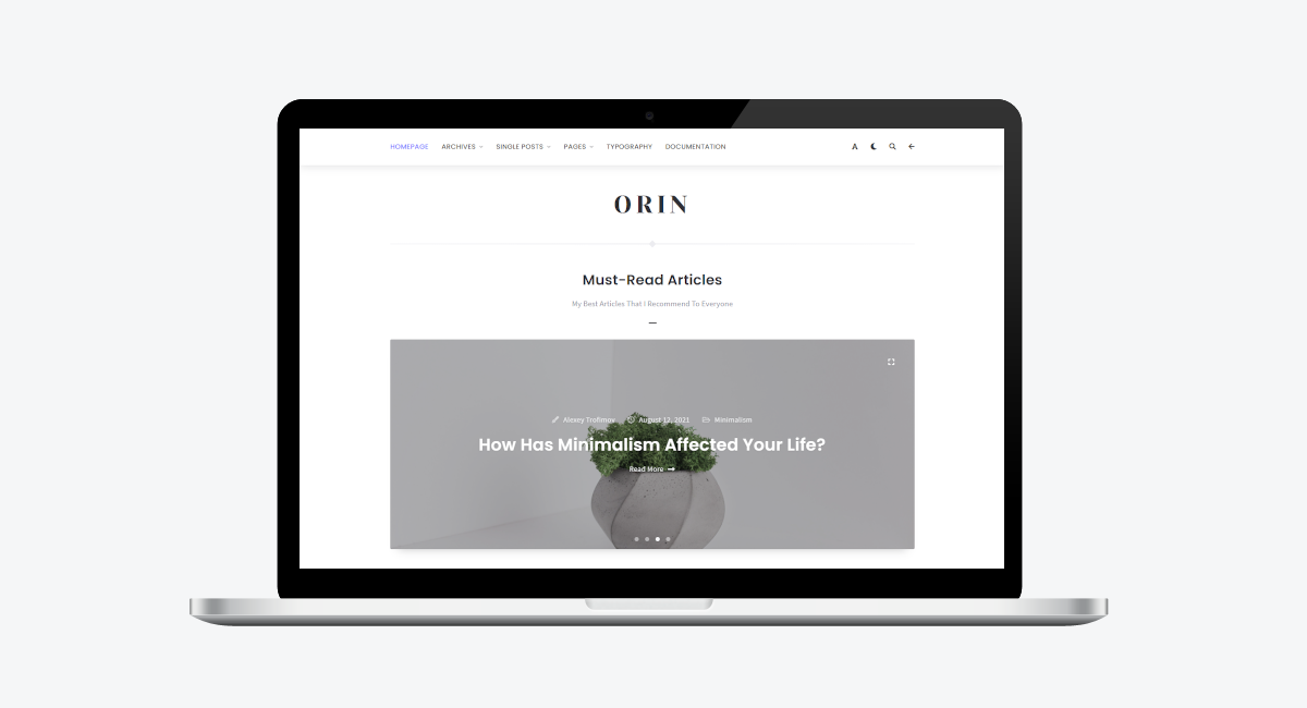 Orin WordPress Theme - On a Laptop